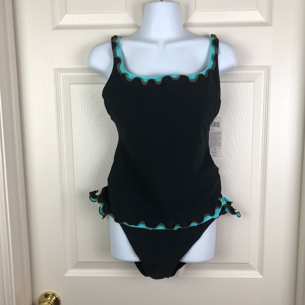 NWT Profile by Gottex Black Ruffle Tie Tankini
